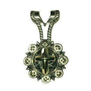 Silver Brass 3D Cross Western Cowgirl Faith Design Concho Necklace Pendant